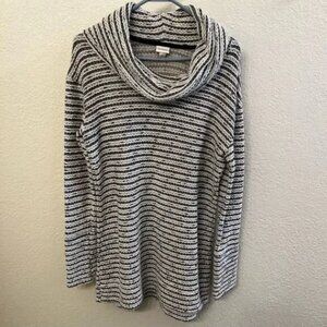 Merona Striped Cowl Neck Sweater - Black and White (Size Large)